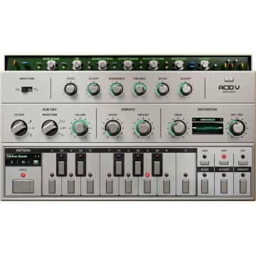 Arturia Acid V License - Plugin sintetizator virtual acid bass TB-303 cu sequencer polimetric si 14 algoritmi de distorsiune