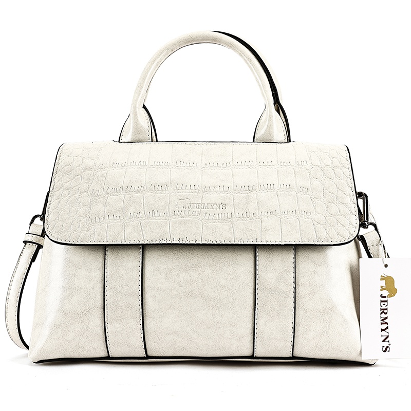 Geanta dama JERMYN'S Emma, piele naturala, alb crem, eleganta