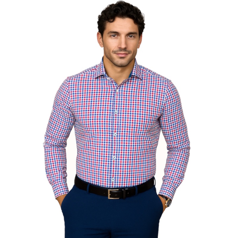 Camasa slim casual barbati in carouri bicolore Luxury Slim Fit EASY IRON