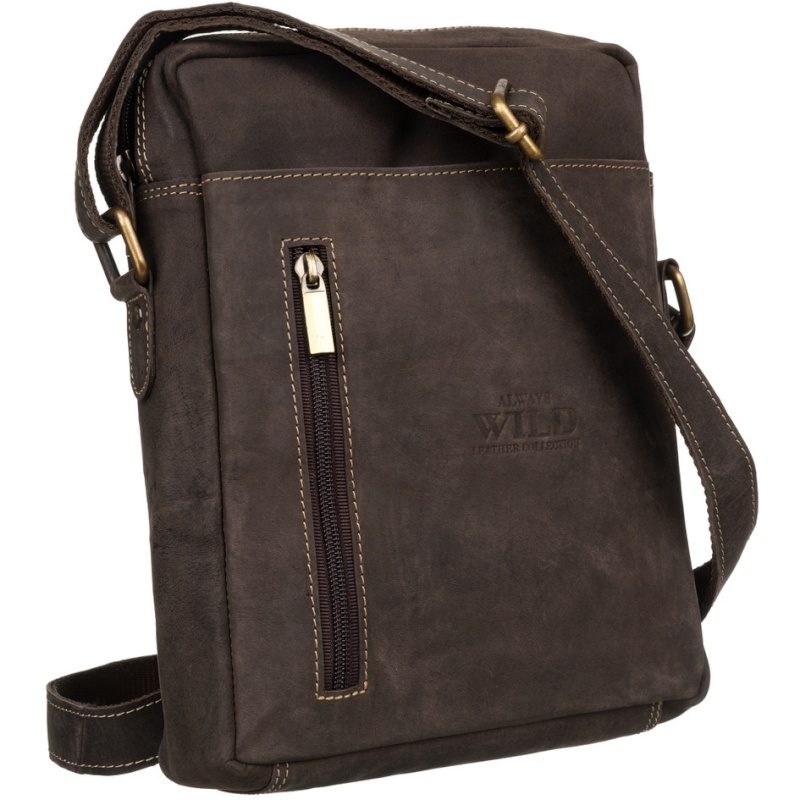 Geanta crossbody barbati ALWAYS WILD Clifford din piele naturala maro