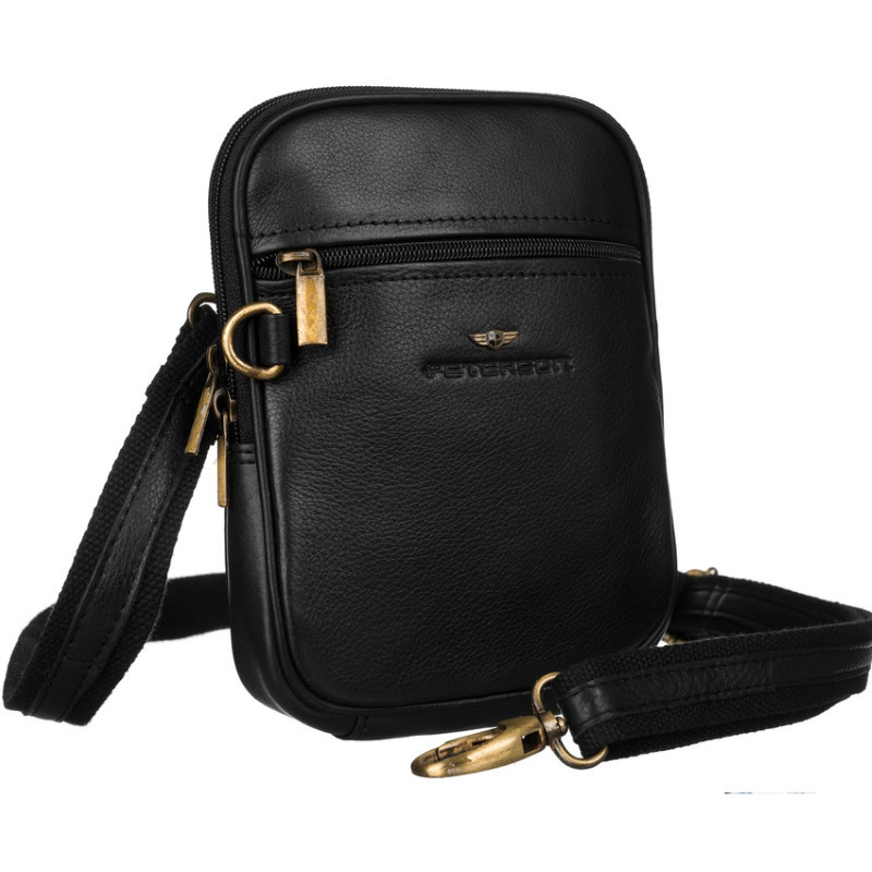 Geanta messenger barbati PETERSON Noah din piele naturala neagra