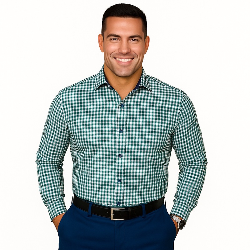 Camasa regular casual barbati in carouri verzi bleumarin Luxury Classic Fit EASY IRON