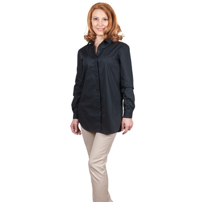 Camasa neagra dama oversize din poplin Luxury Classic Fit EASY IRON