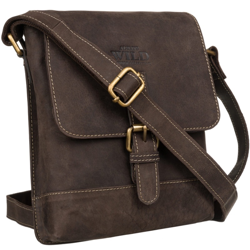 Geanta crossbody barbati ALWAYS WILD Carson din piele naturala maro