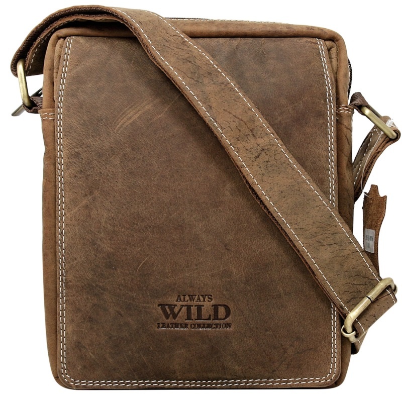 Geanta messenger barbati, piele naturala, ALWAYS WILD Douglas, maro coniac