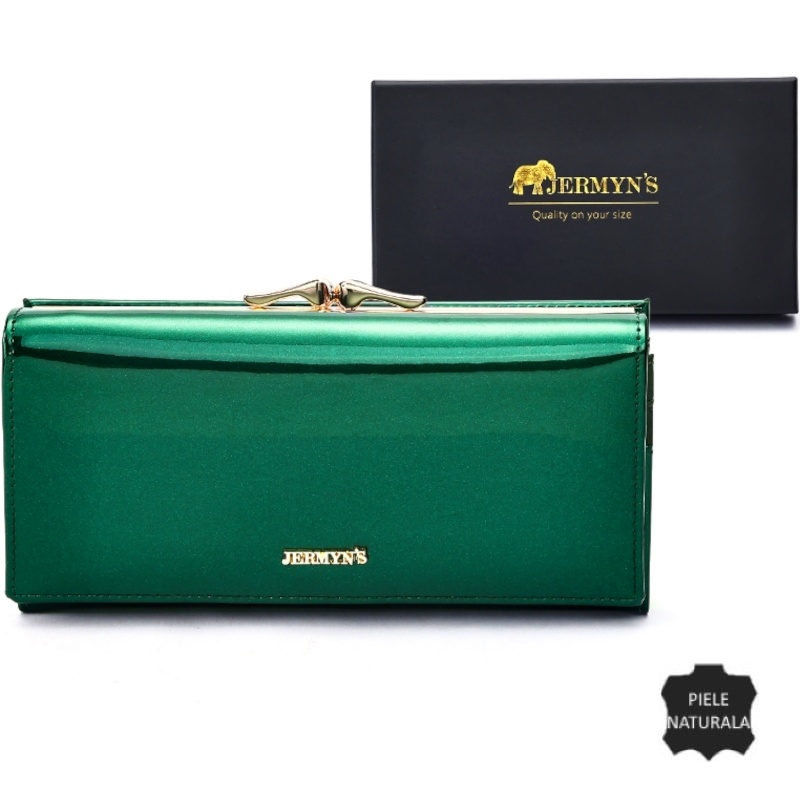 Portofel dama piele naturala JERMYN'S Vicenza, verde lacuit