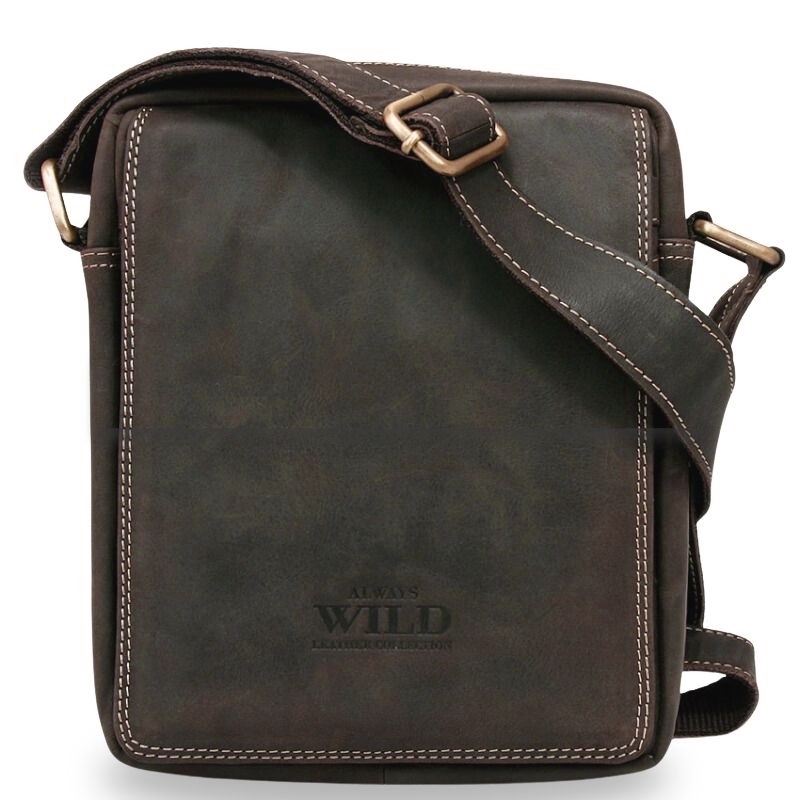 Geanta messenger barbati, piele naturala, ALWAYS WILD Douglas, maro