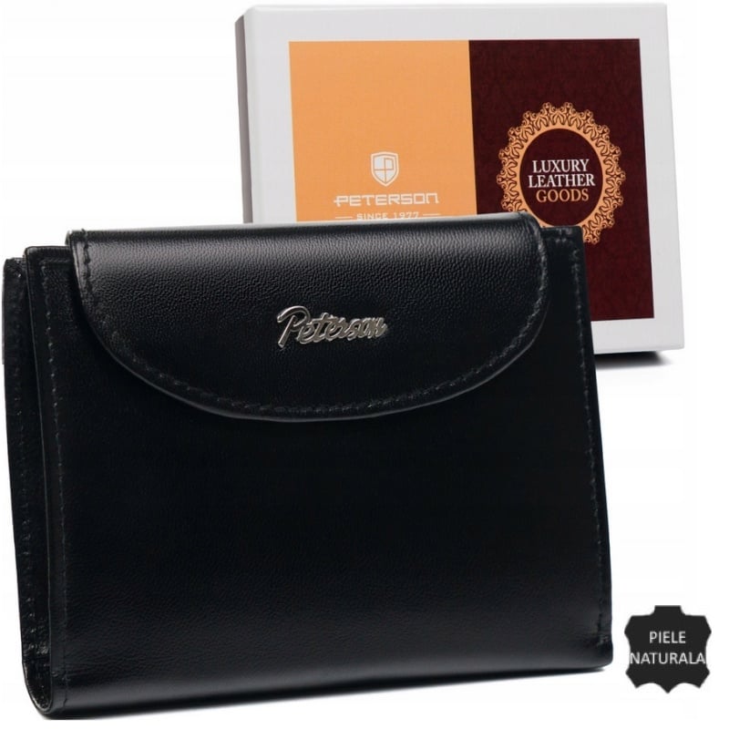 Portofel scurt dama PETERSON Darla RFID piele naturala neagra