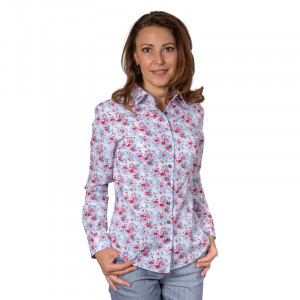 Camasa alba dama Luxury Slim Fit EASY IRON cu imprimeu floral roses - Img 2