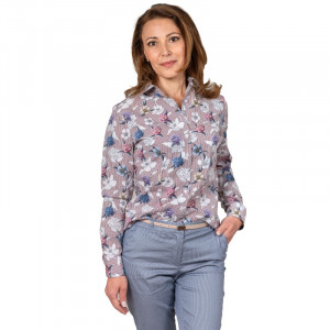 Camasa alba dama Luxury Slim Fit EASY IRON cu imprimeu floral si dungulite roz inchis - Img 2