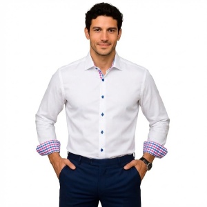 Camasa alba slim barbati Luxury Slim Fit EASY IRON cu garnitura in carouri