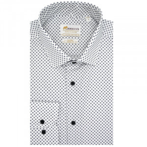 Camasa alba slim casual barbati cu structuri bleumarin navy Luxury Slim Fit EASY IRON - Img 3