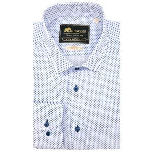 Camasa barbati alba regular Luxury Classic Fit EASY IRON cu buline albastre - Img 4