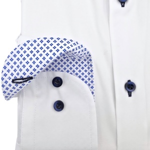 Camasa barbati alba regular Luxury Classic Fit EASY IRON cu garnitura cu structuri albastre - Img 5