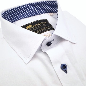 Camasa barbati alba regular Luxury Classic Fit EASY IRON cu garnitura bleumarin cu structuri albe - Img 2