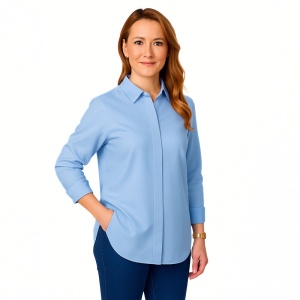 Camasa bleu dama oversize din poplin Luxury Classic Fit EASY IRON - Img 1