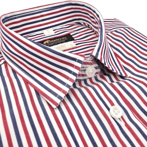 Camasa dama alba Luxury Slim Fit EASY IRON cu dungi rosii si bleumarin - Img 2