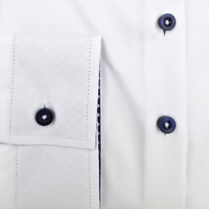 Camasa dama alba office Luxury Slim Fit EASY IRON cu garnitura bleumarin cu buline albe - Img 8