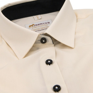 Camasa dama eleganta crem Luxury Slim Fit EASY IRON cu garnitura neagra in contrast - Img 2