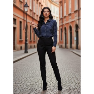 Camasa dama office bleumarin cu buline albe Luxury Slim Fit EASY IRON - Img 4