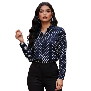 Camasa dama office bleumarin cu buline albe Luxury Slim Fit EASY IRON