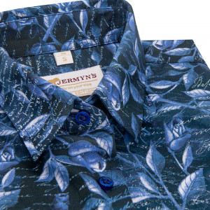 Camasa office bleumarin dama cu imprimeu bleu "Leaf" Luxury Slim Fit EASY IRON - Img 3