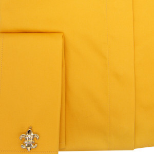 Camasa office dama galben ocru din bumbac satinat Luxury Slim Fit EASY IRON pentru butoni - Img 3