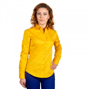 Camasa office dama galben ocru din bumbac satinat Luxury Slim Fit EASY IRON - Img 2