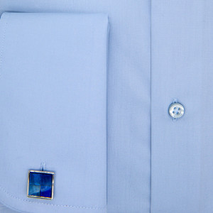 Camasa slim office bleu barbati pentru butoni Luxury Slim Fit EASY IRON - Img 4