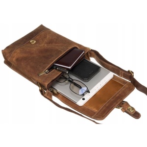 Geanta crossbody barbati ALWAYS WILD Carson din piele naturala maro coniac - Img 7