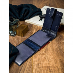 Portofel casual barbati ROVICKY Tommy slim RFID din piele naturala bleumarin navy si grena cu inchidere prin capsa - Img 12