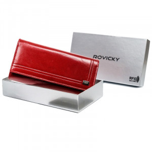 Portofel lung dama ROVICKY Gracie RFID din piele naturala rosie - Img 8