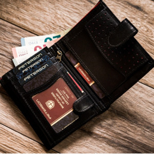 Portofel premium barbati PETERSON RFID Leon din piele naturala neagra cu inchidere prin capsa - Img 7
