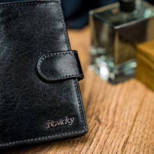 Portofel premium barbati ROVICKY Jake RFID din piele naturala neagra cu inchidere prin capsa - Img 5