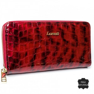Portofel rosu dama premium lung LORENTI Crocodile din piele naturala
