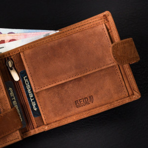 Portofel slim barbati PETERSON Farrel RFID din piele naturala maro coniac cu inchidere prin capsa - Img 10