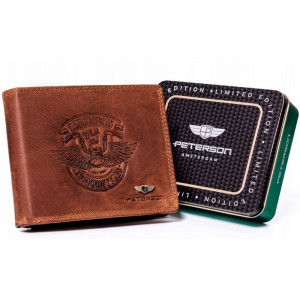 Portofel slim barbati PETERSON Harley RFID din piele naturala maro coniac
