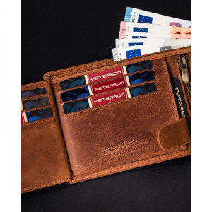 Portofel slim barbati PETERSON Harley RFID din piele naturala maro coniac - Img 9