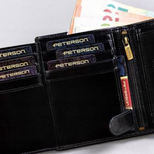 Portofel vertical barbati PETERSON Addison RFID din piele naturala neagra cu inchidere prin capsa - Img 8