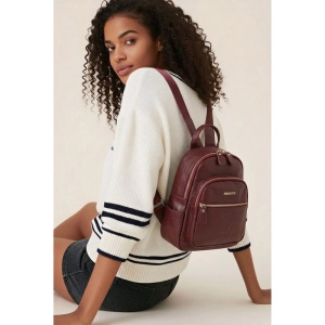 Rucsac dama JERMYN'S Bologna, piele naturala, rosu burgund, compact - Img 4