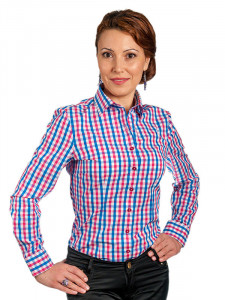 Camasa alba dama in carouri roz si bleu Exclusive Slim Fit EASY IRON
