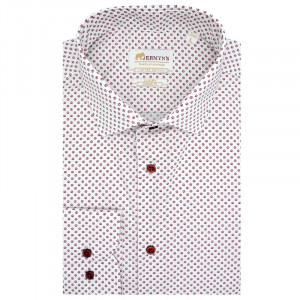 Camasa alba regular casual barbati cu structuri grena Luxury Classic Fit EASY IRON - Img 2