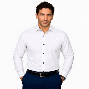 Camasa alba slim barbati Luxury Slim Fit EASY IRON cu garnitura in carouri verzi si bleumarin