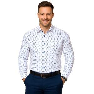 Camasa barbati alba regular Luxury Classic Fit EASY IRON cu buline albastre
