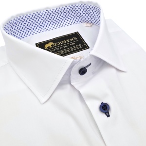 Camasa barbati alba regular Luxury Classic Fit EASY IRON cu garnitura cu structuri albastre - Img 2