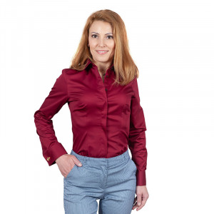 Camasa business dama grena satinat EASY IRON Luxury Slim Fit pentru butoni