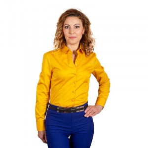 Camasa office dama galben ocru din bumbac satinat Luxury Slim Fit EASY IRON - Img 1