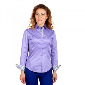 Camasa premium dama mov satinat Luxury Slim Fit EASY IRON cu garnitura in contrast - Img 2