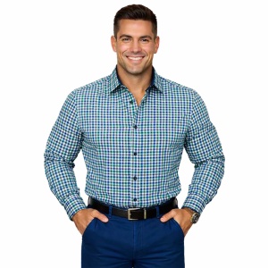 Camasa regular casual barbati in carouri verzi bleumarin Luxury Classic Fit EASY IRON