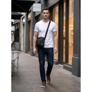 Geanta messenger barbati din piele naturala neagra London - Img 4
